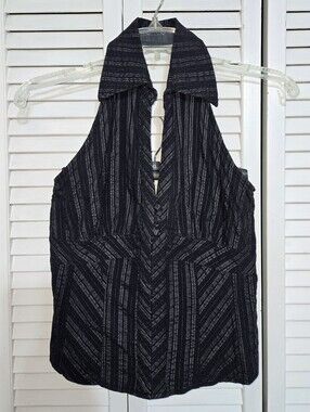 Forever 21 Women's M Black Striped Halter Top- Vintage